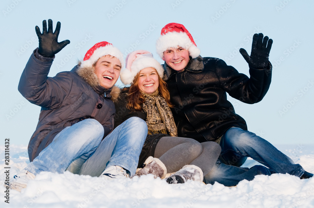 smiling people in winter