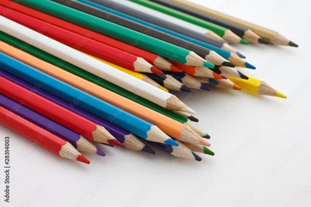 A number of colored pencils on white background A number of colored pencils on white background