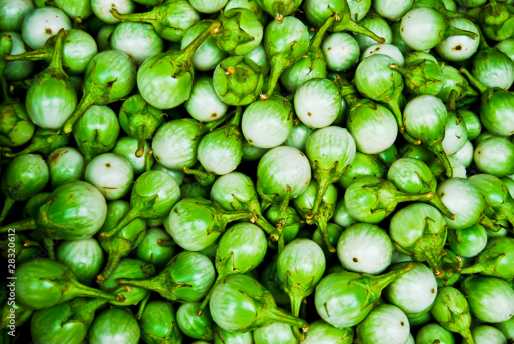 Pile of green eggplant in fresh market Pile of green eggplant in fresh market