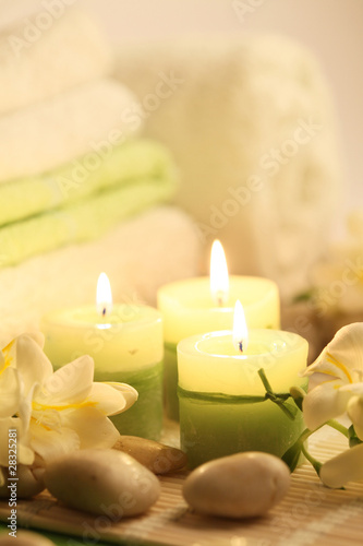 three candles in spa composition