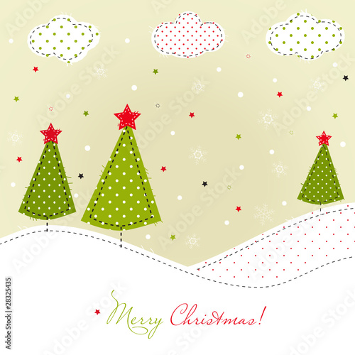Christmas trees card, patchwork style