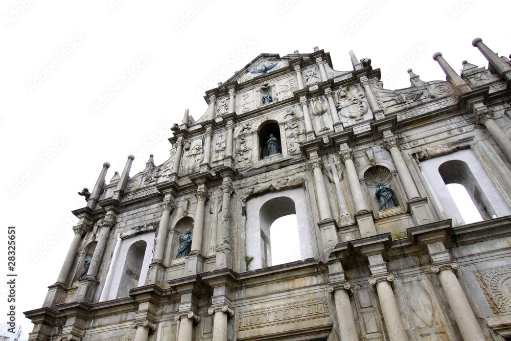 The Ruins of St. Paul's, Macau. Isolated on white.