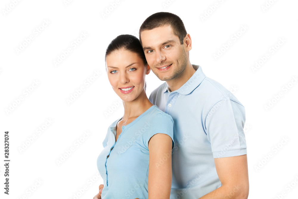Portrait of young happy smiling attractive couple, isolated Portrait of young happy smiling attractive couple, isolated