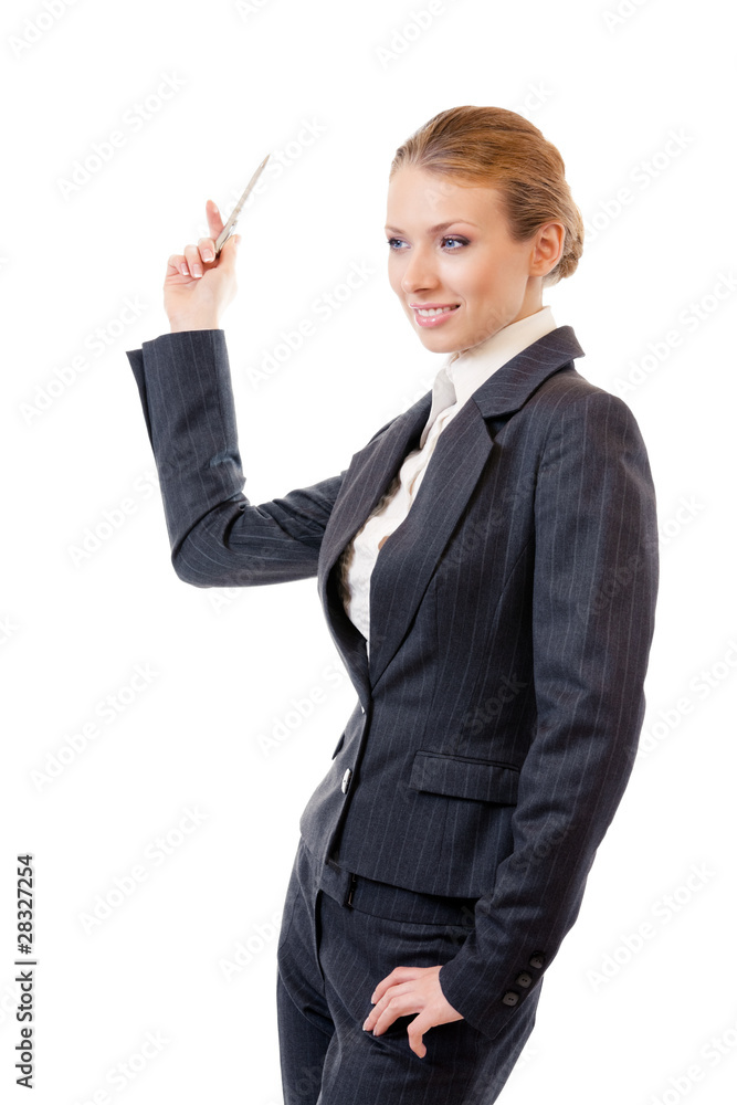 Showing businesswoman, isolated on white Showing businesswoman, isolated on white