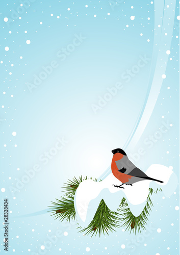 Winter background with bullfinch (vertical)