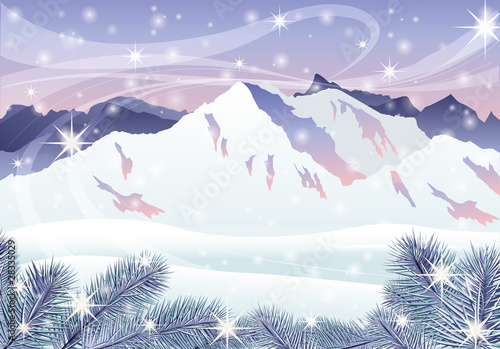 Christmas card. Winter mountain landscape. vector