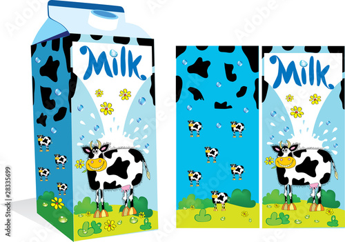 Vector package for milk with a gay cow