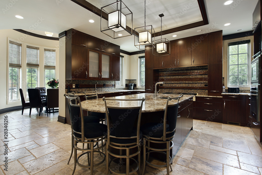 Modern kitchen with circular eating area Modern kitchen with circular eating area