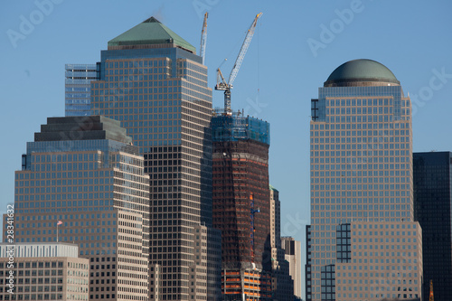 Manhattan Financial District at sunset from Jersey