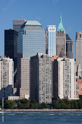 Manhattan Financial District at sunset from Jersey