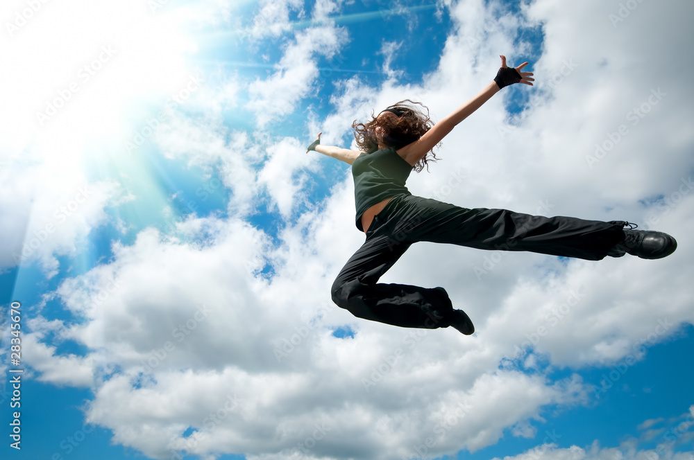 Jump over blue sky