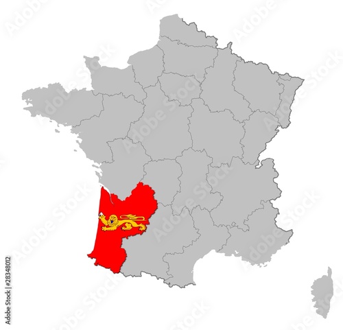 Aquitanien auf den Umrissen Frankreichs