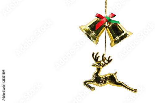 Reindeer and bell are isolated at the white background photo