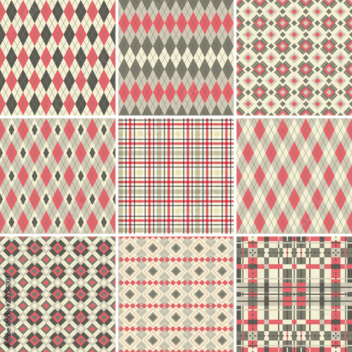 Collection of seamless argyle and plaid patterns