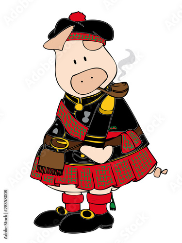 Scottish Pig smoking a pipe.