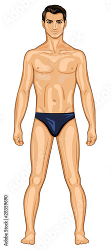 Full lenght fronrt view of a standing naked man.