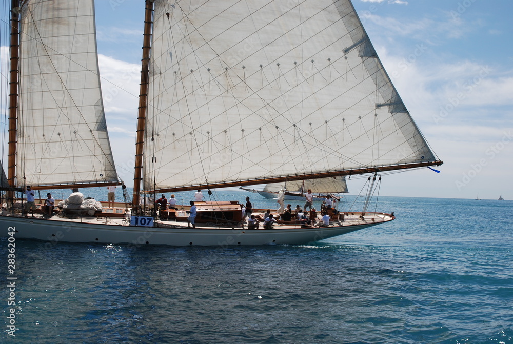 Fototapeta premium classic wood yacht under full sail
