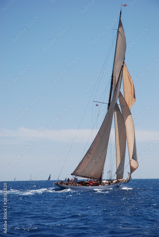 Fototapeta premium Classic wood sailing Yacht Regatta race