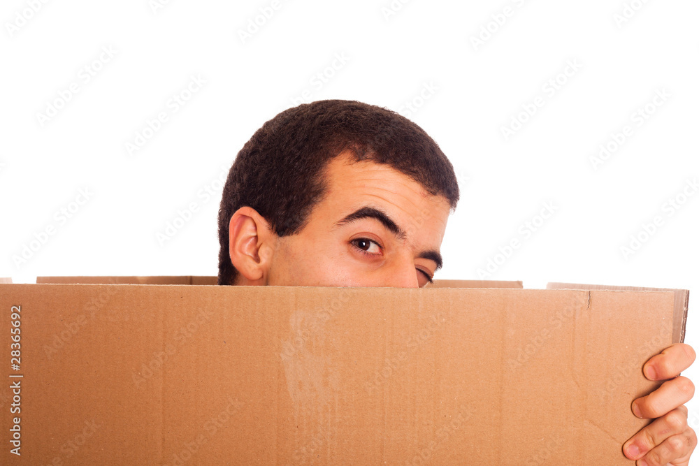 Young Man Holding Blank Carboard with Copy Space Young Man Holding Blank Carboard with Copy Space