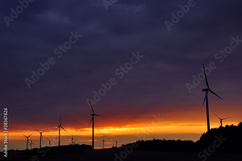 Wind turbines during beautiful sunset