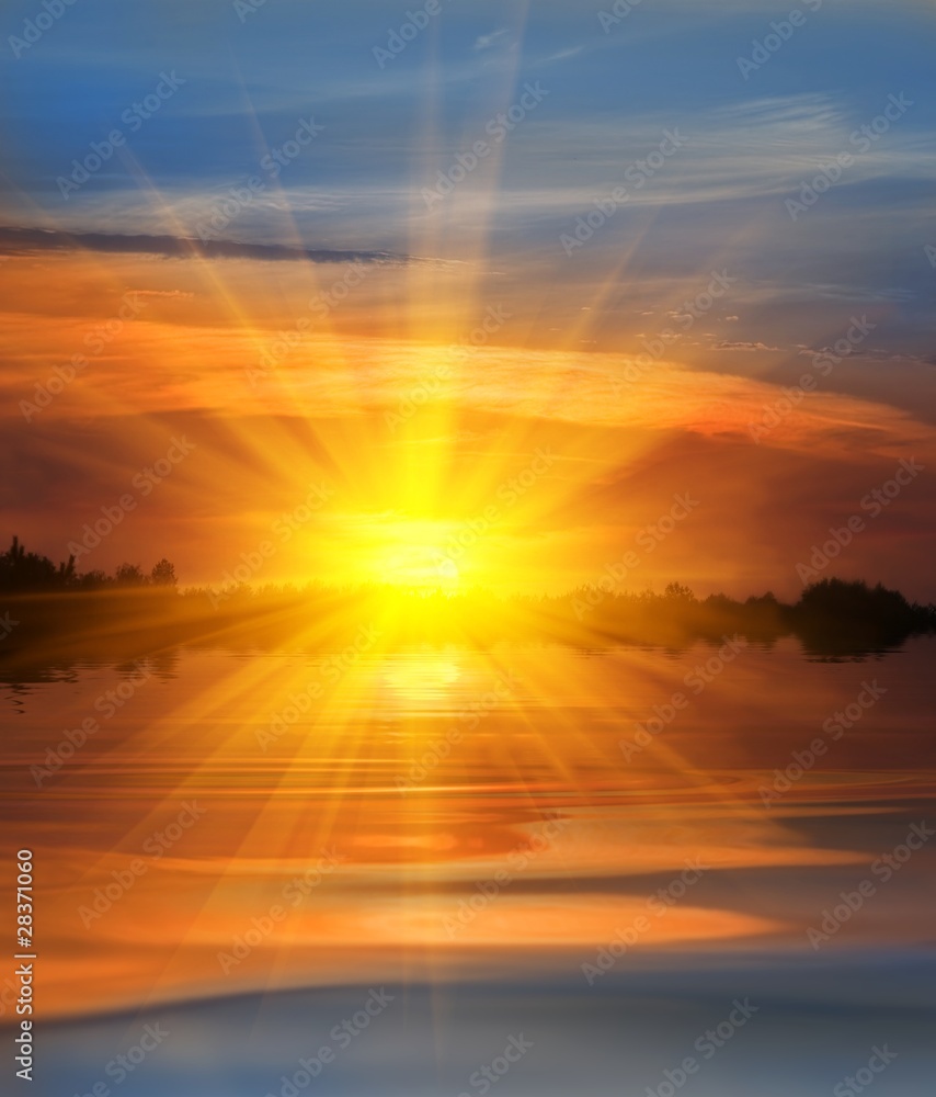 Obraz premium dramatic sunset on a river