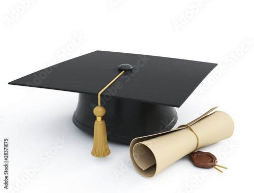graduation cap diploma isolated on a white background photo