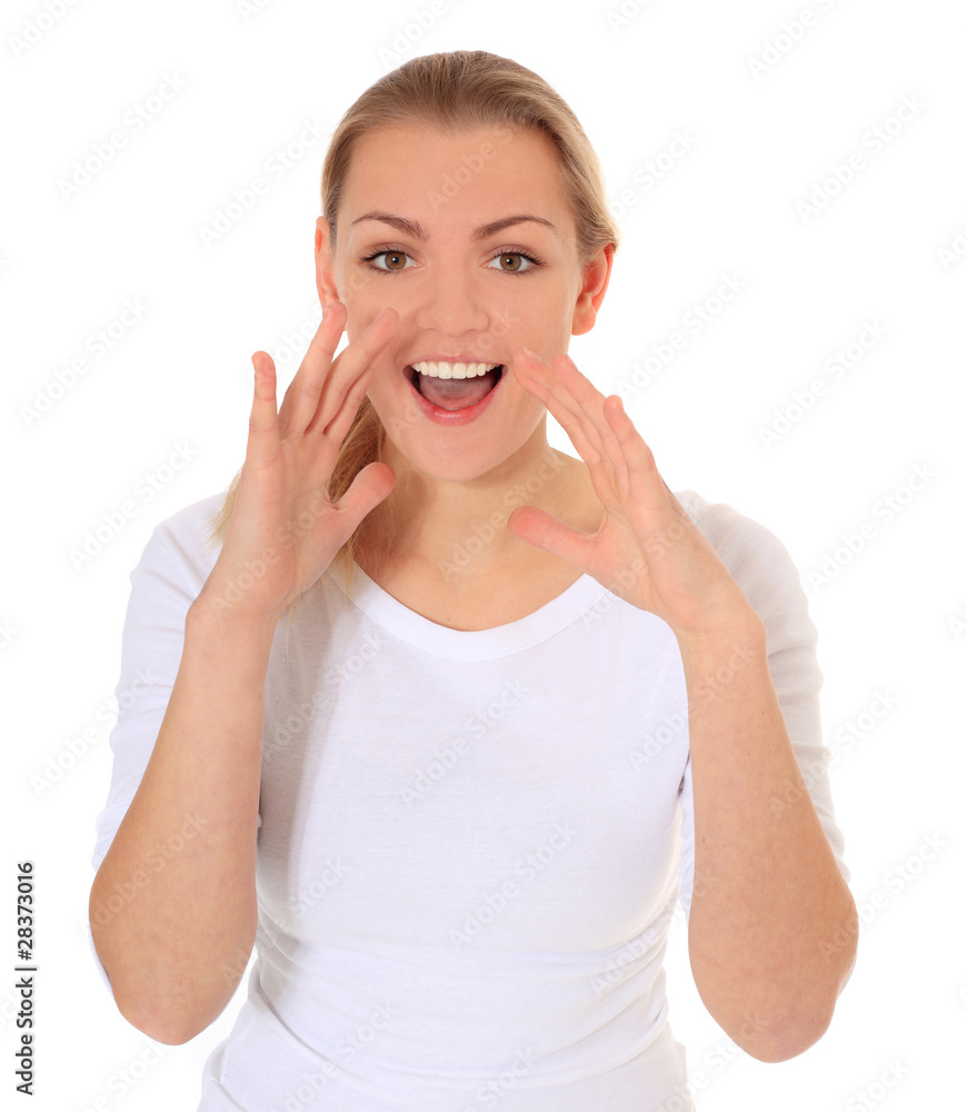 Junge Frau ruft etwas Junge Frau ruft etwas