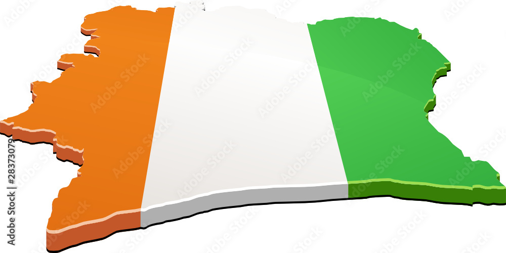 Carte de la Côte d'Ivoire 3D drapeau (détouré) Stock Vector | Adobe Stock