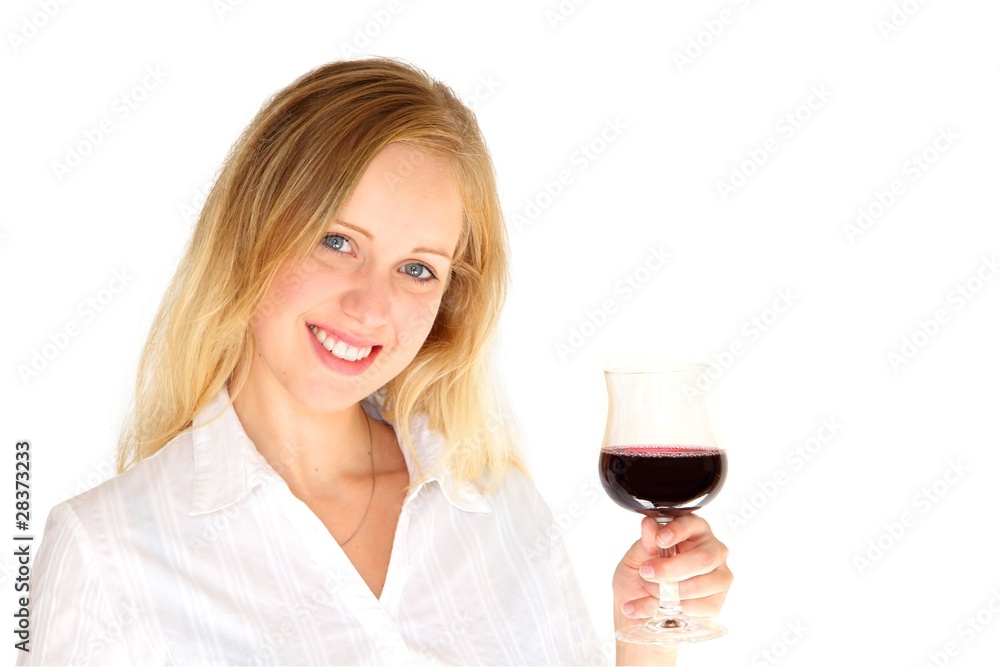 Beautiful blonde woman toasting with a glass of red wine Beautiful blonde woman toasting with a glass of red wine