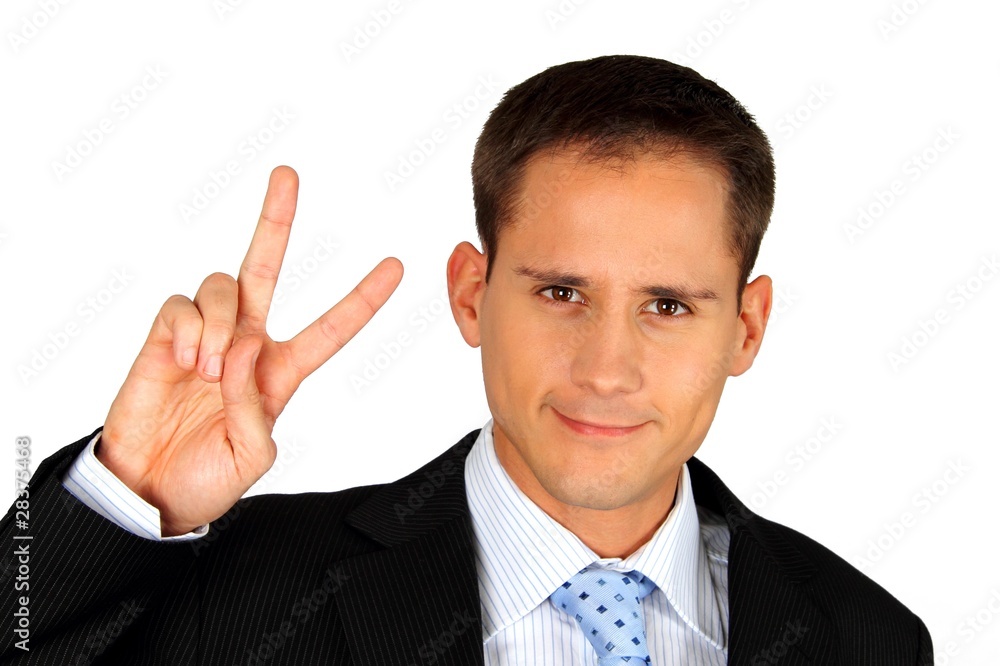 Young handsome business man making vistory sign Young handsome business man making vistory sign