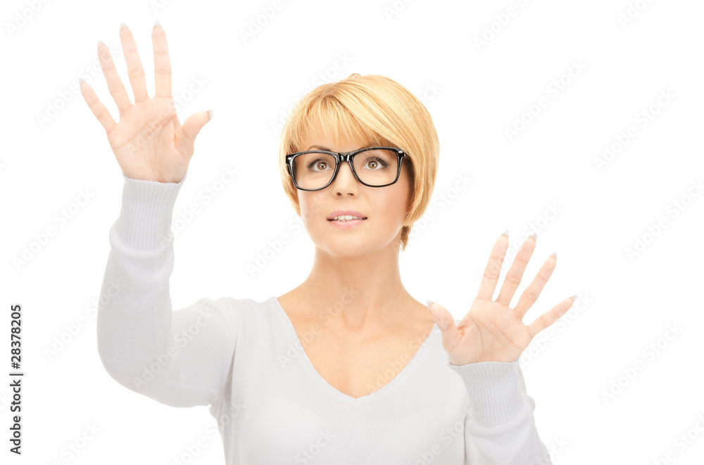 businesswoman working with something imaginary businesswoman working with something imaginary