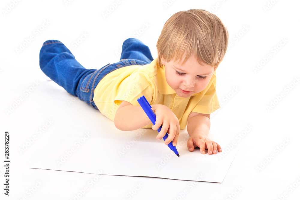 Portrait of a adorable boy drawing with pencil Portrait of a adorable boy drawing with pencil