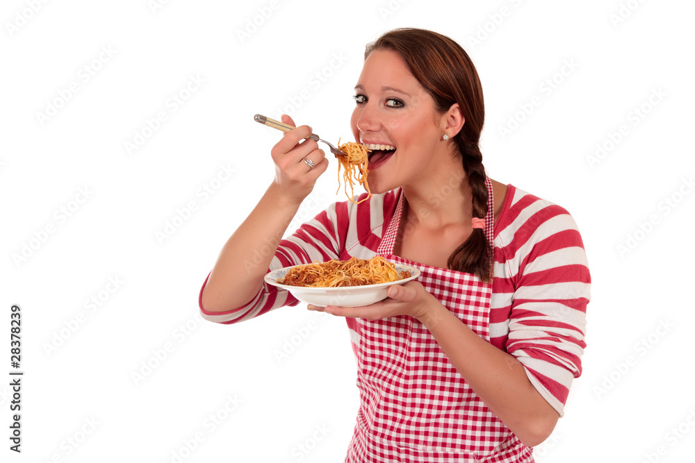 Woman cooking spaghetti