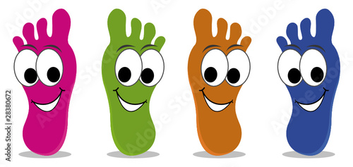 set of four feet with face eyes and smile