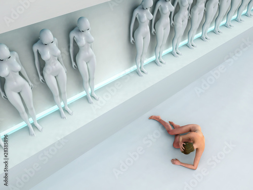 Canvas Print woman escape from human cloning factory