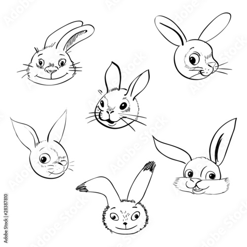 Rabbits heads icons and symbols for design isolated on white.