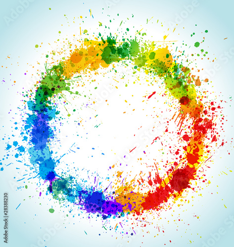 Color paint splashes round background