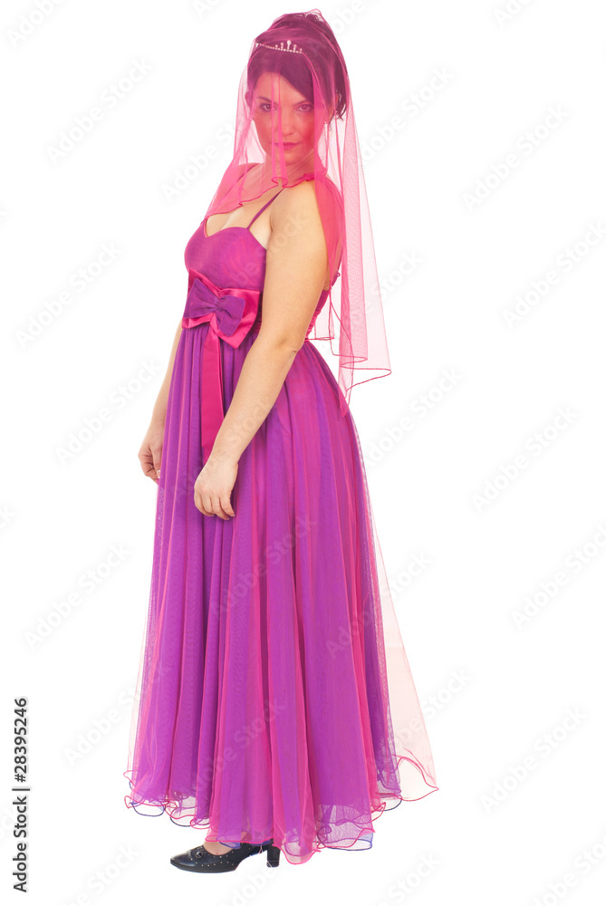 Beautiful woman with pink veil on face