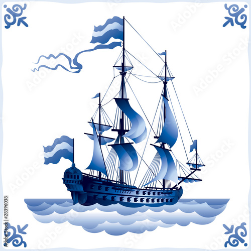 Ship on Dutch tile, frigate