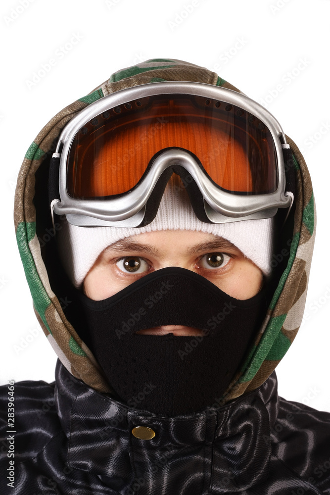 portrait of a boy snowboarding isolated on white background portrait of a boy snowboarding isolated on white background