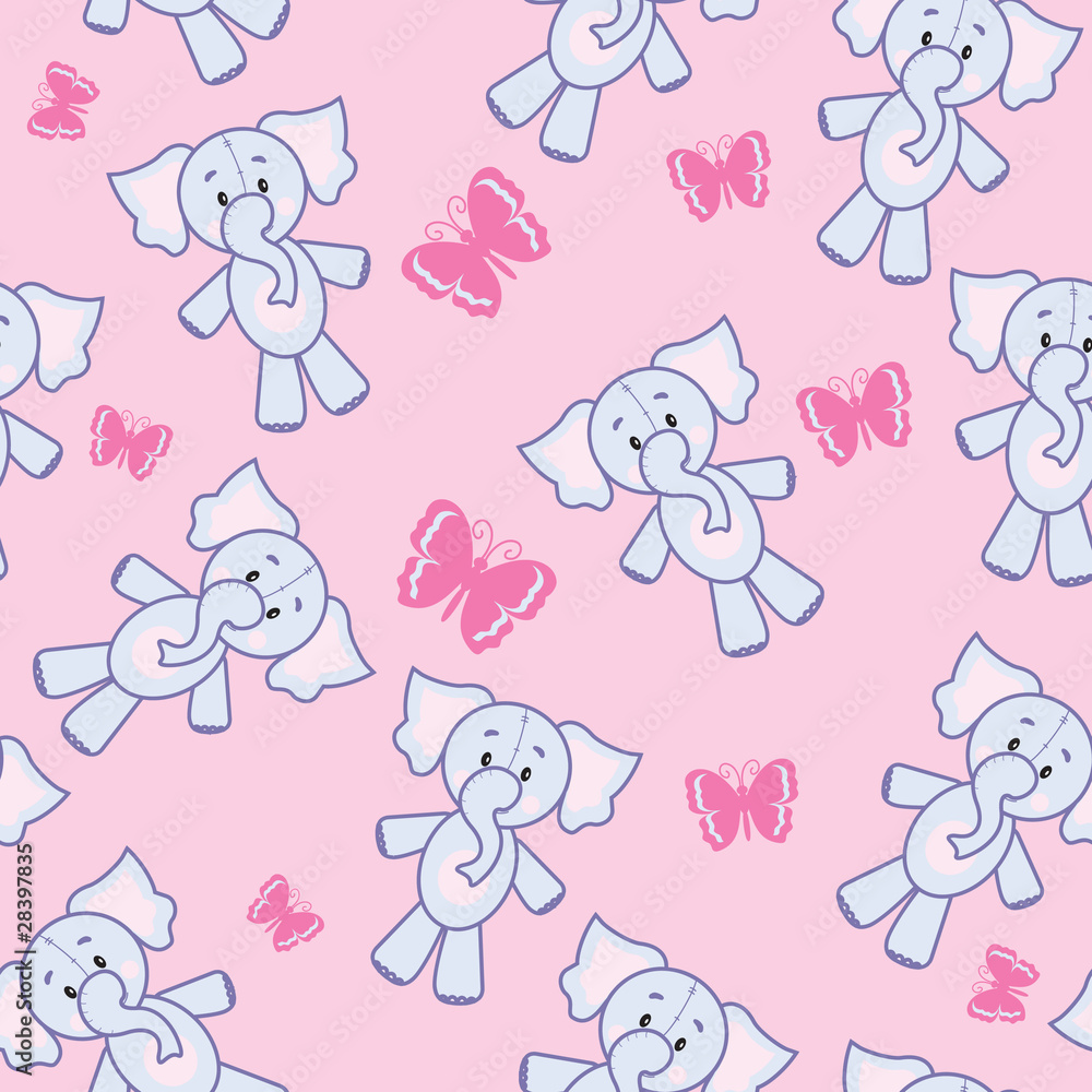 Fototapeta premium Seamless background with elephants and butterflies