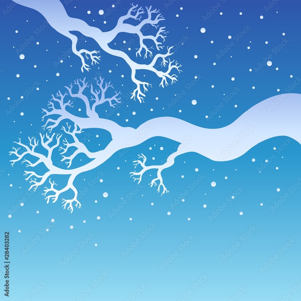 Tree branches with snowy sky Tree branches with snowy sky