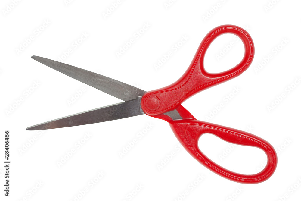 Red handled scissors isolated on white Red handled scissors isolated on white
