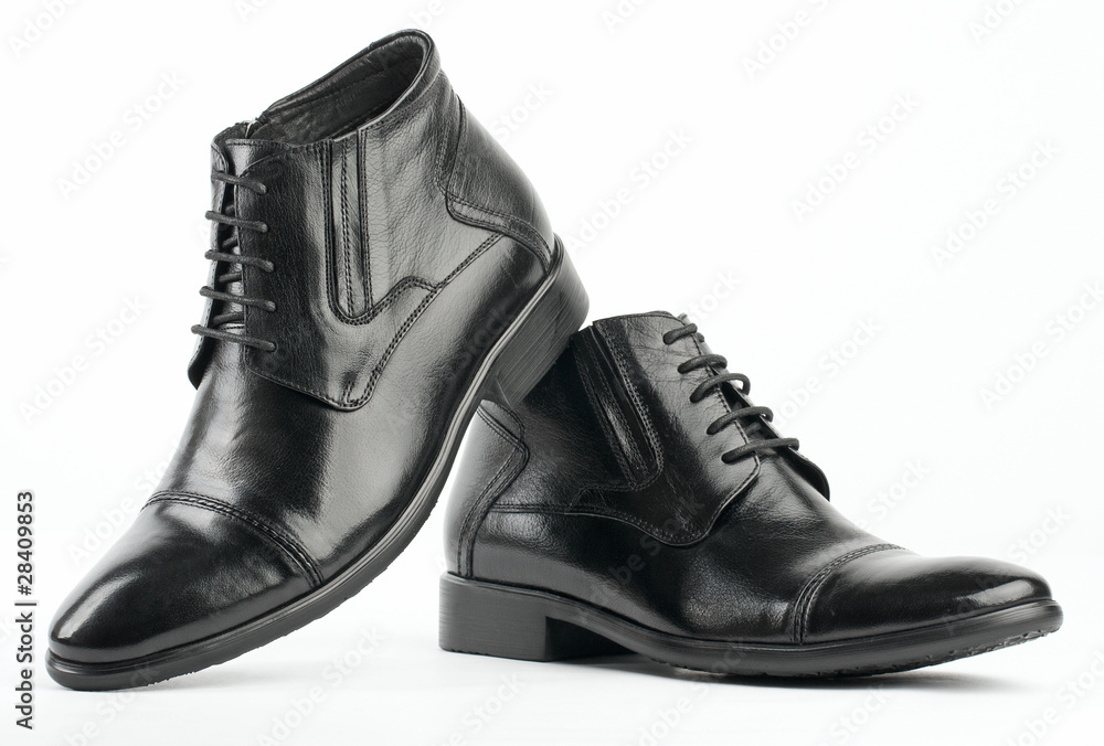 Men's winter leather boots isolated on white background Men's winter leather boots isolated on white background