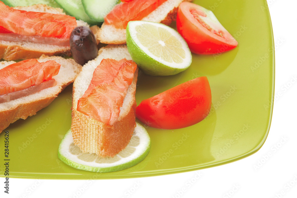 salmon on green plate