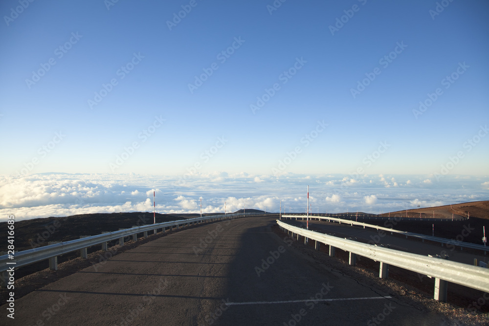 Summit road and cloud at Mauna Kea, Hawaii
