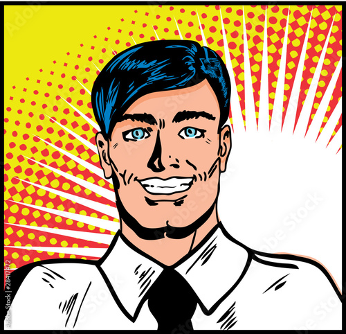 Satisfied smiling businessman. Pop Art Smiley Man