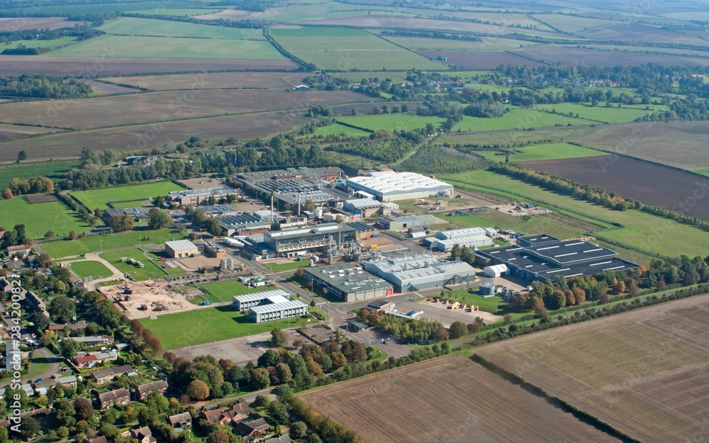 Aerial view of Duxford village industrial zone, UK Aerial view of Duxford village industrial zone, UK