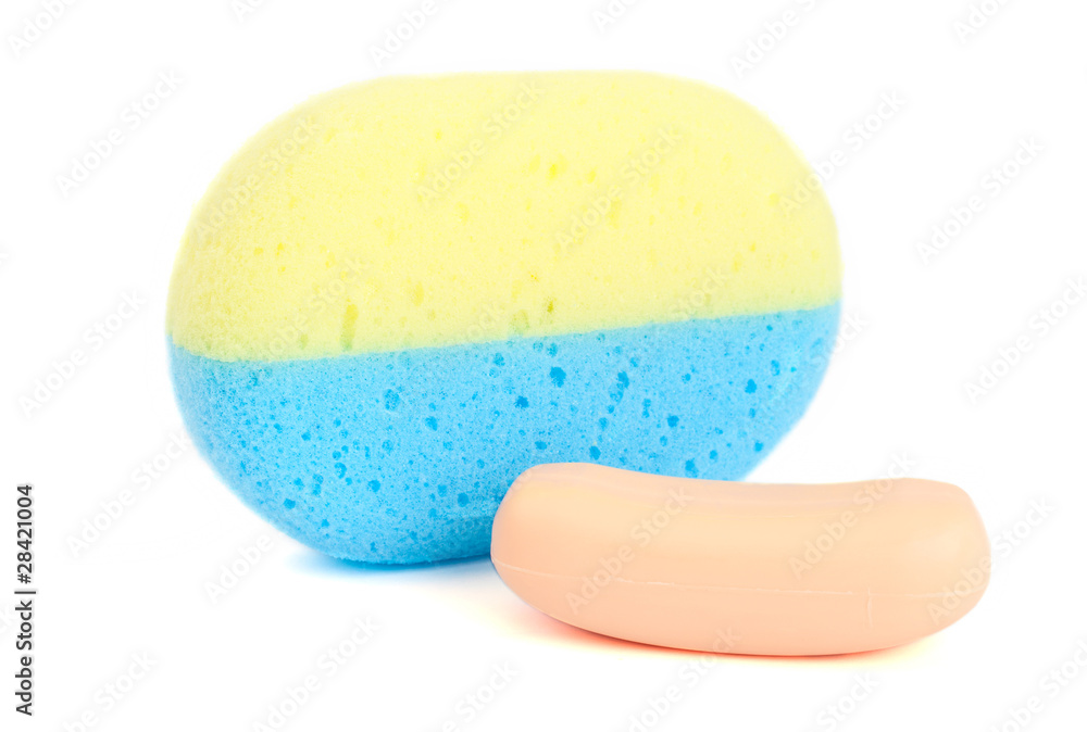 washcloth, soap, a towel on a white background washcloth, soap, a towel on a white background