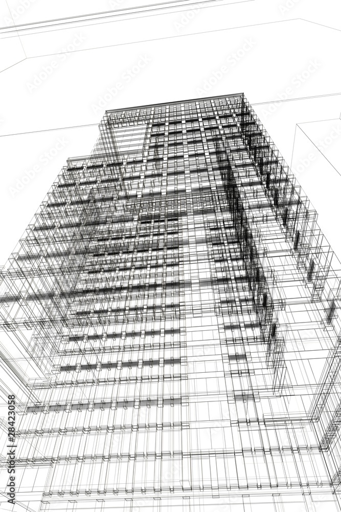 rendering grattacielo 3d illustrazione wireframe